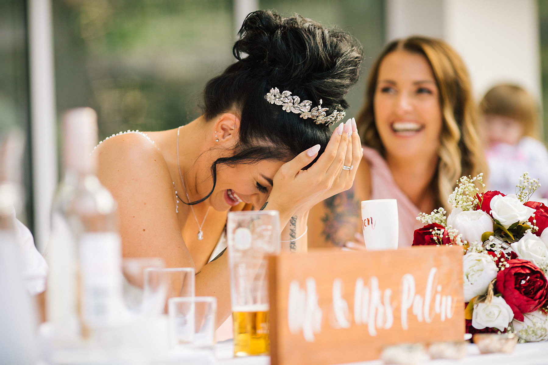 bride laughing at speech