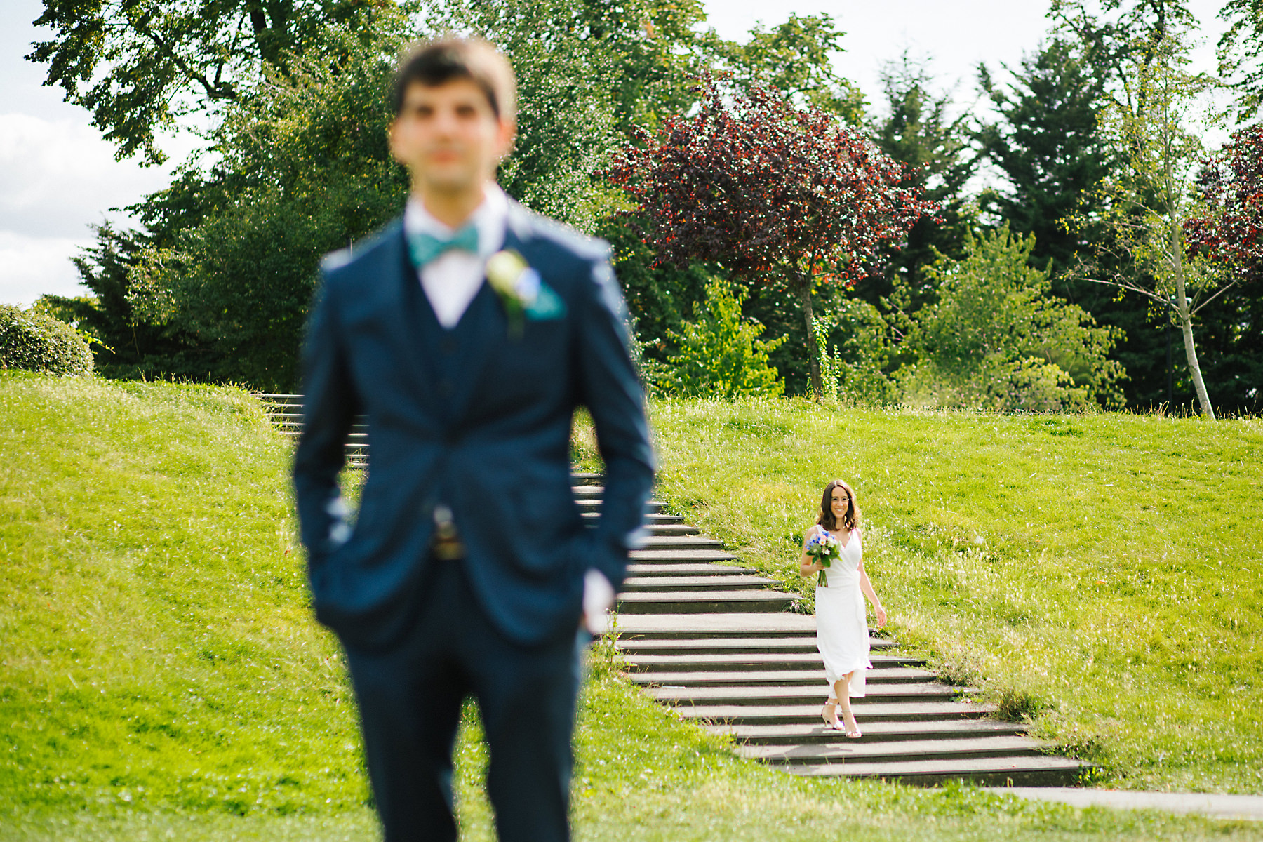 bride and groom first look