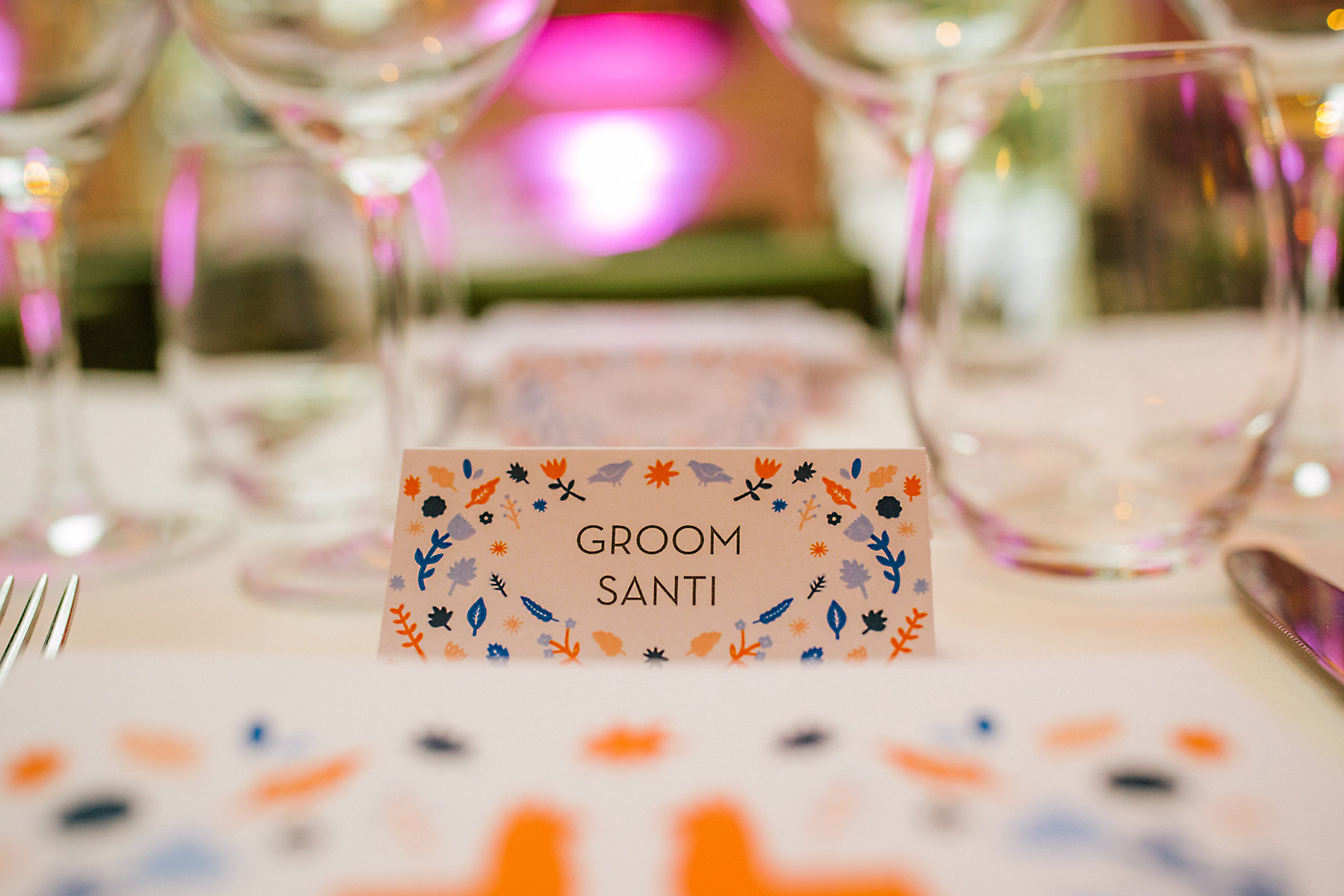 colourful wedding place settings