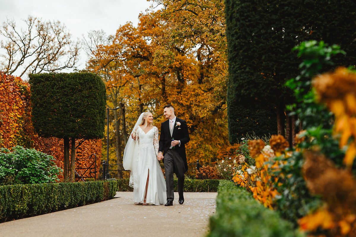 Walking in the gardens at Merrydale Manor Wedding venue